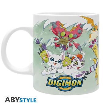 DIGIMON - Tasse "Digis"  Agumon, Palmon, Gabumon, Gatomon, Patomon, Biyomon, Gomamon, Tentomon sind bei Ihren täglichen Abenteuern immer dabei. Denken Sie mit Nostalgie an diese Kultszene des Animes mit dieser Digimon Tasse!